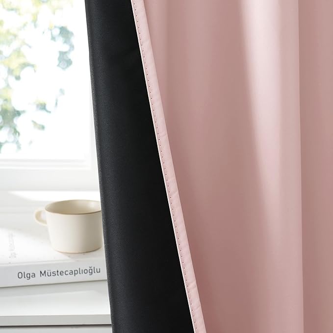 RYB HOME Bedroom Blackout Curtains 54 inches Long, 100% Blackout Thermal Insulated Noise Reducing Curtains for Living Room Nursury, 42 inches Wide by 54 inches Long, Baby Pink