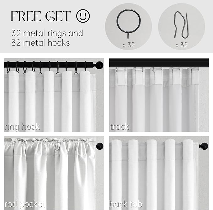 Beige White Linen blackout curtains 84 inch long 2 Panels 100% Black out Linen texture Curtain ivory Window Drapes with Back Tab Rod Pocket Sun Blocking Noise Insulated Curtain for Bedroom Living Room