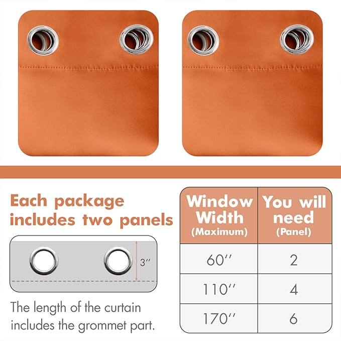 MIULEE Blackout Curtains Room Darkening Thermal Insulated Fall Drapes Solid Window Treatment Set Grommet Top Light Blocking Curtain for Living Room/Bedroom 2 Panels 42 x 63 inch, Orange
