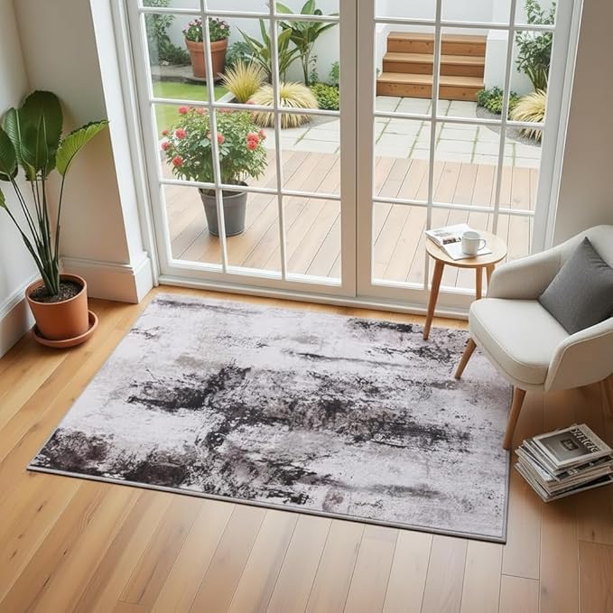 Toneed Abstract Area Rug Modern Washable Rug Soft Non Slip Rug Low Pile for Bedroom Living Room Dining Room Coffee Brown 2x3 Feet