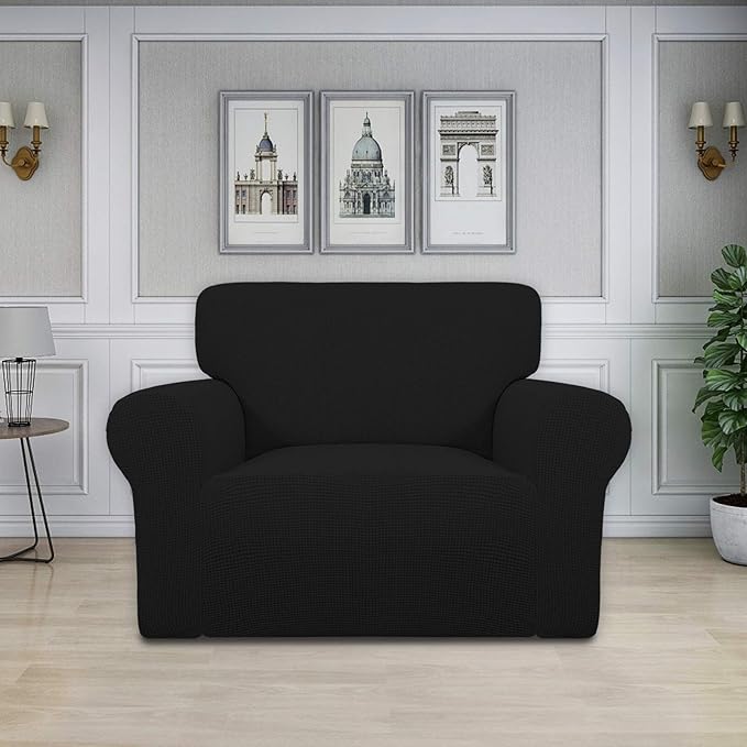 Easy-Going Stretch Oversized Chair Sofa Slipcover 1-Piece Couch Sofa Cover Furniture Protector Soft with Elastic Bottom for Kids Spandex Jacquard Fabric Small Checks Black