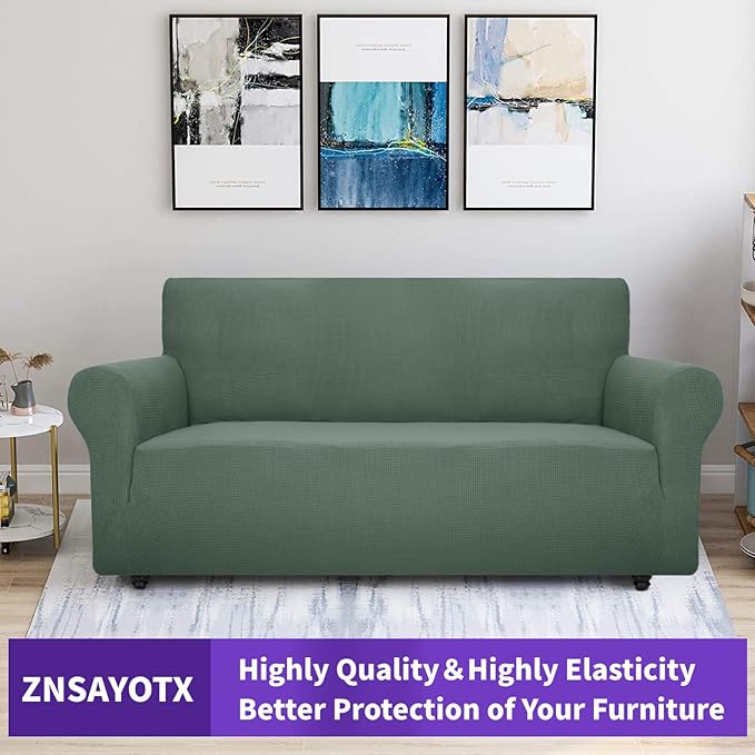 ZNSAYOTX Super Stretch Couch Cover (72"-92") Universal Sofa Covers with Elastic Bottom, Dog Cat Pets Friendly Washable Furniture Protector Fitted Sofa Slipcovers Stay in Place (Pea Green, Sofa)