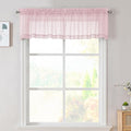 OVZME Blush Pink Sheer Valances for Windows 14 Inch Length 2 Pcs, Light Filtering Short Kitchen Curtains, Top Dual Rod Pocket Small Curtains for Living Room Bedroom Basement, Each 42Wx14L Inches