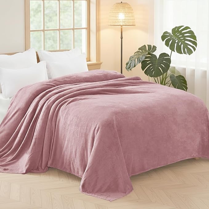 Exclusivo Mezcla Fleece Blanket King Size for Bed, Super Soft and Warm, All Season, Cozy, Plush, Lightweight, 90x104 Inches, Dusty Pink