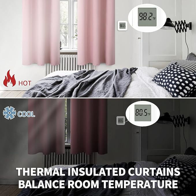 BGment Room Darkening Curtains 54 Inches Long - Grommet Thermal Insulated Drapes Window Treatment Curtains for Bedroom, 2 Panels, 52 x 54 Inch, Baby Pink