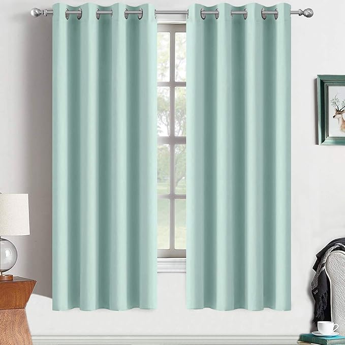 Yakamok Aqua Blackout Room Darkening Thermal Insulated Solid Grommet Curtainsfor Bedroom Light Blocking Window Treatment Curtian Drapes for Living Room(Aqua Blue,52x72-inch, 2 Panels)