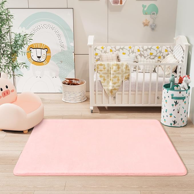 Amearea Modern Washable Runner Rugs, 2x4 Feet Pink Bedroom Runner Rug, Small Area Rugs for Bedroom Living Room, Non Slip Memory Foam Rug for Hallway Entryway Kids Boys Girls Room Laundry Room