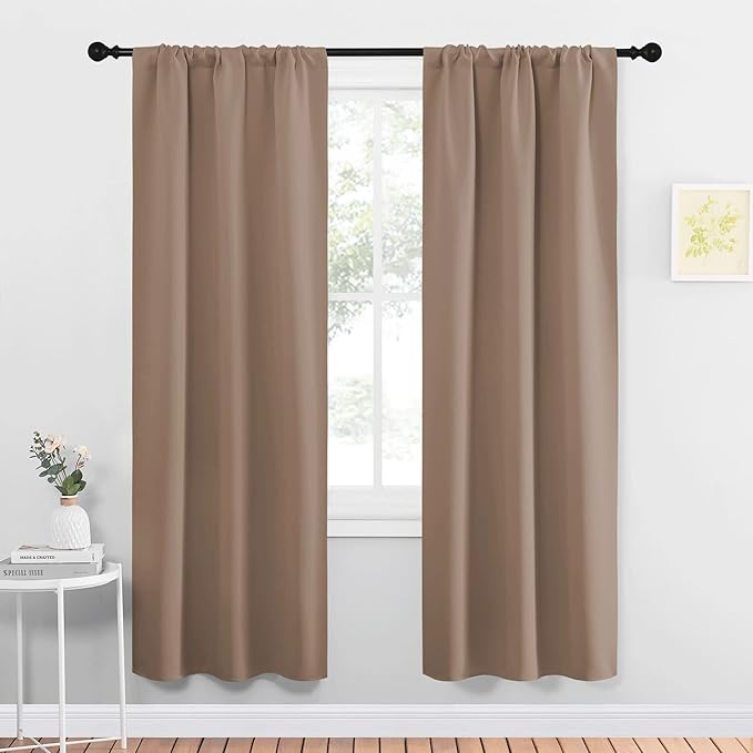 NICETOWN Kitchen Window Blackout Curtains - Window Treatment Thermal Insulated Rod Pocket Small Blackout Draperies/Drapes for Bedroom/Kitchen (Cappuccino, Set of 2, 34 in x 72 in (W x L)