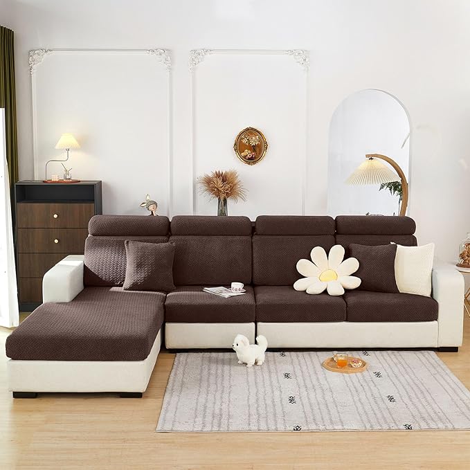 Sofa Covers Couch Covers for Sofa Pet Friendly Couch Cushion Covers Universal Sofa Covers Washable Stretch Slipcovers for Sectional Sofa (Texture Brown, Headrest Cover)
