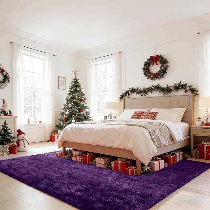 Shag Area Rugs for Bedroom Living Room,6X9 Ultra Soft Purple Fluffy Area Rugs for Dorm, Indoor Carpet Nursery Rugs for Kids Girl Room Home Decor, Purple