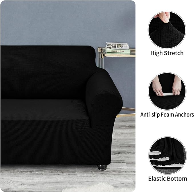 Joccun Stretch Chair Couch Cover,1-Piece Sofa Slipcover Spandex Jacquard Fabric Sofa Covers with Elastic Bottom,Washable Furniture Protector for Dogs,Cats,Kids(Armchair,Wide 35" - 55",Black)