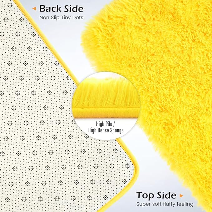 Amearea Premium Soft Fluffy Rug Modern Shag Carpet, High Pile, Solid Color Plush Rugs for Bedroom Dorm Room Teen Apartment Decor, Comfortable Indoor Furry Carpets, Yellow 3x5 Feet