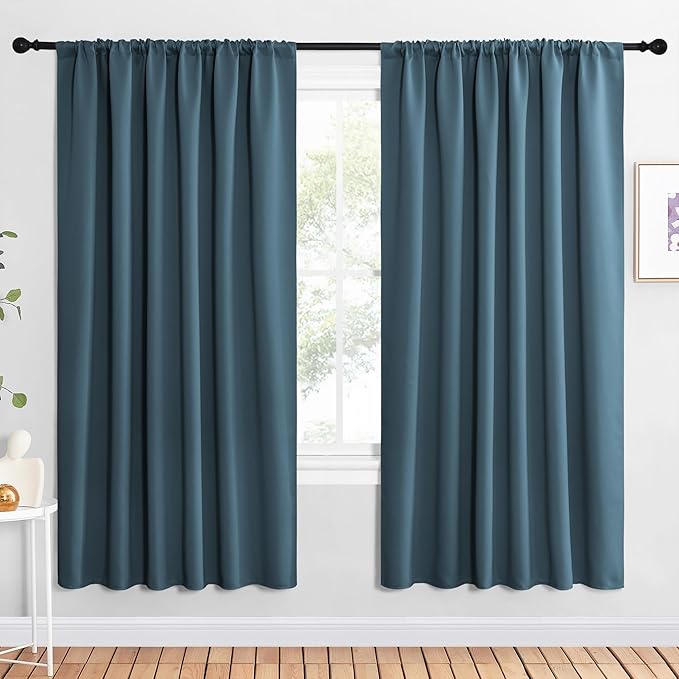 NICETOWN 2 Panels Blackout Curtains, Rod Pocket Window Curtains Room Darkning Drapes for Bedroom/Living Room, Thermal Insulated Solid Draperies for Home Office/Study, 62 by 72-Inch, Smoky Blue