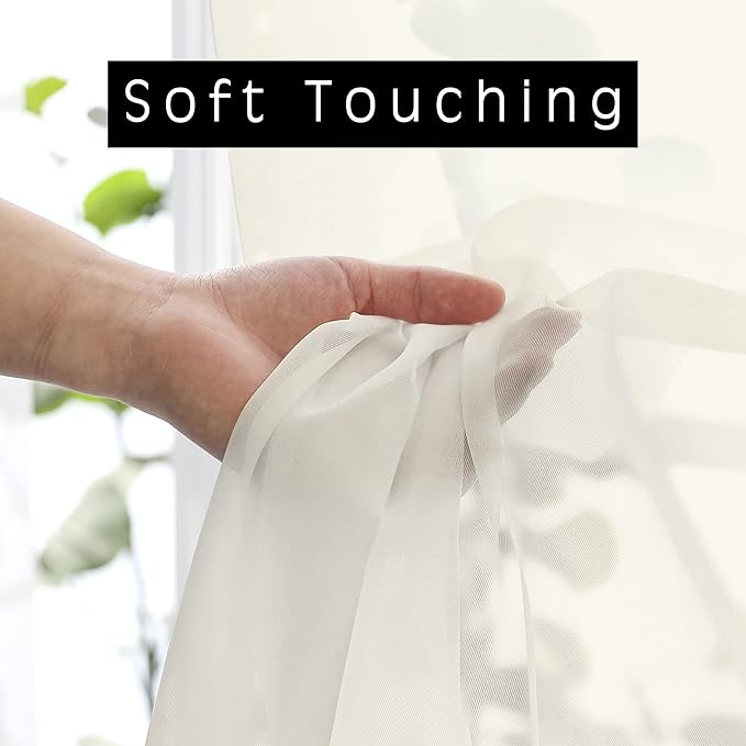 OWENIE Ivory Sheer Curtains 72 Inches Long 2 Panels, Transparent Voile Sheer Curtain Double Rod Pocket Gauze Drapes for Living Room Bedroom Window Sliding Glass Door Treatment, 42 x 72 Inch