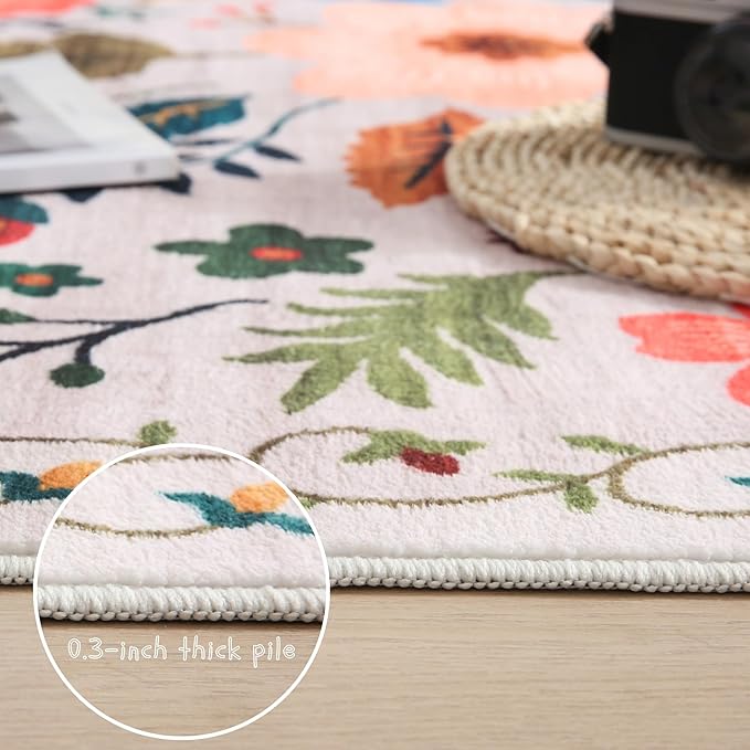 Rugcomf Runner Rug for Hallways Kitchen Rug Non Slip 2'6''x8' Washable Rugs with Rubber Backing Soft Floral Carpet Runner for Hallways, Kitchen, Laundry, Bedroom, Bathroom(Beige)