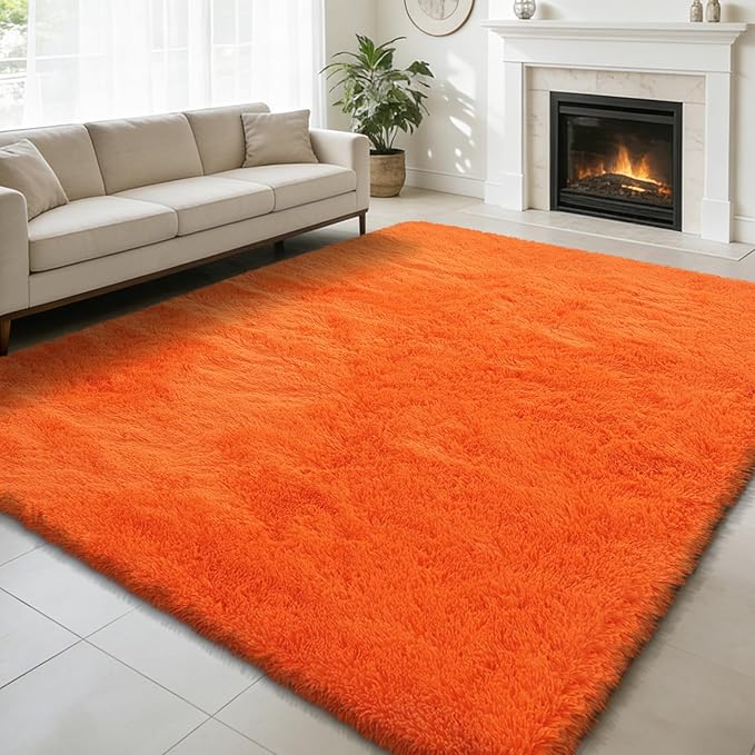 6x9 Fluffy Area Rug for Living Room,Shag Area Rugs for Bedroom,Orange Soft Fuzzy Rug Non-Shedding Indoor Plush Carpet for Kids Bedroom Nursery Dorm Home Decor
