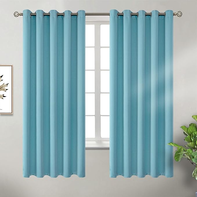 BGment Blackout Curtains - Grommet Thermal Insulated Room Darkening Bedroom and Living Room Curtains, Set of 2 Panels (70 x 63 Inch, Aqua)