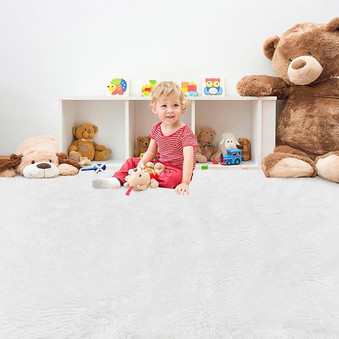 White Rug for Living Room 6x9ft Fluffy Area Rug Mat Bedside Throw Rug for Bedroom Kids Room Boys Teens Nursery Baby Dorm Office Home Decor Aesthetic Carpets