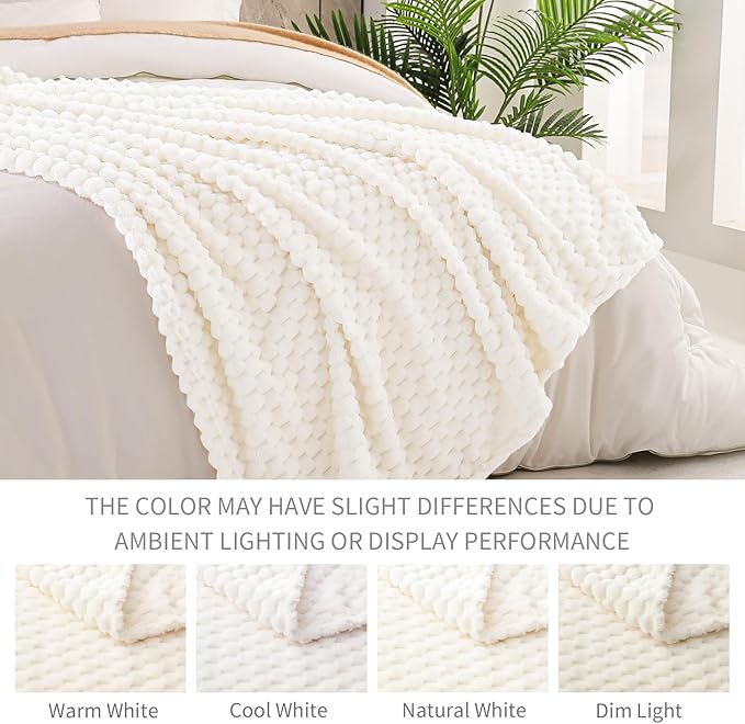 Exclusivo Mezcla Fleece Twin Blanket for Bed, Extra Large Fuzzy Ivory Bed Blankets, Soft Cozy Plush Sofa Throws for All Seasons, 60x80 Inches