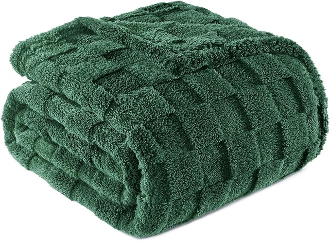 Exclusivo Mezcla Fleece Throw Blanket for Couch,Super Soft and Warm Lightweight Checkered Pattern Blankets for All Seasons, 50x60 Inches, Forest Green