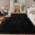 Latepis Black Faux Fur Rug 8x10, Faux Fur Sheepskin Rug for Living Room, Fluffy Washable Fuzzy Rugs Carpet for Bedroom, Luxury Room Decor, Rectangle