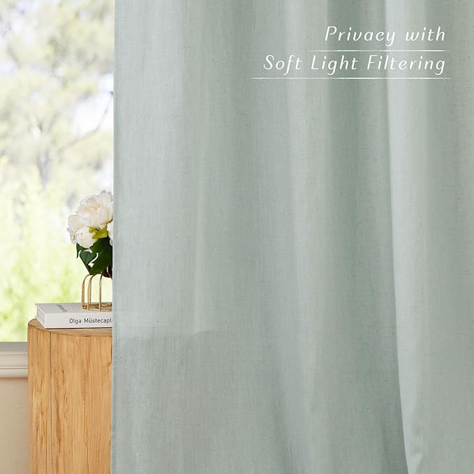 NICETOWN Sage Green Linen Doorway Curtains 80 inches Long, Grommet Thick Linen Weave Semi Sheer Window Treatments Privacy Assured with Light Filtering for Bedroom/Side Door, W34 x L80