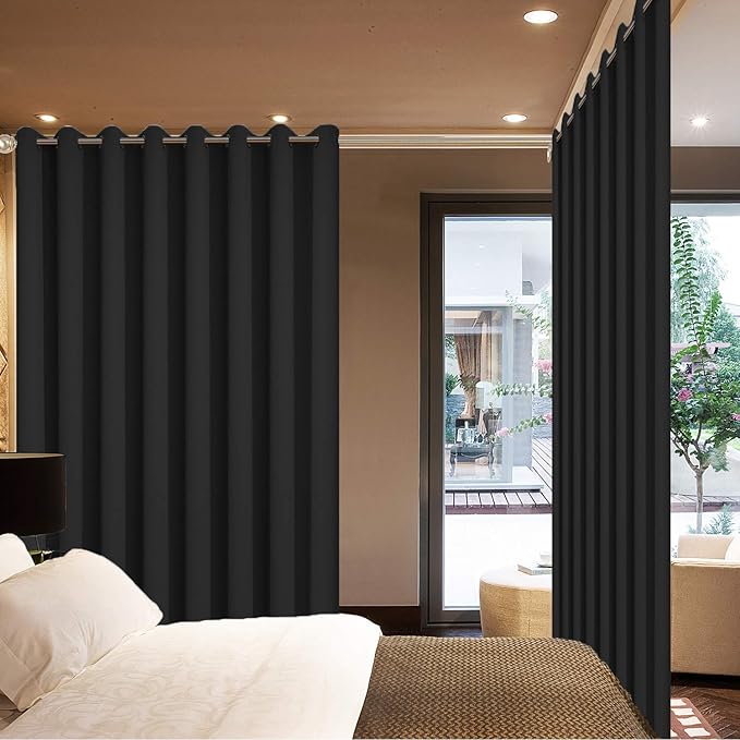 Yakamok Blackout Sliding Glass Door Curtains, Thermal Insulated Window Treatment Drapes for Patio Doors, Grommet Extra Wide Curtain Panels for Living Room, Bedroom (1 Panel, Black, 100W x 96L)