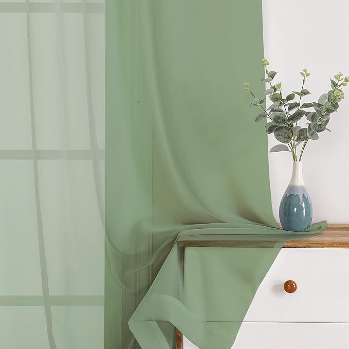 Chyhomenyc Extra Long Sage Green Voile Sheer Curtains 120 Inches Long 2 Pack, Window Drapes for Wedding Arch/Birthday Party/Hallway Window Guest Room Country House, 42Wx120L inch, 10FT L