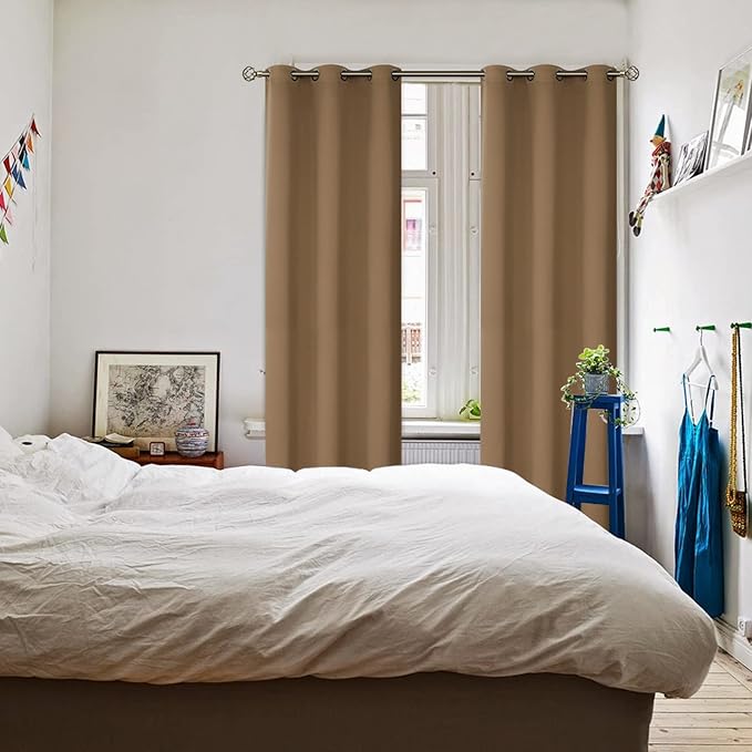 BGment Blackout Curtains for Living Room - Grommet Thermal Insulated Room Darkening Curtains for Bedroom, 2 Panels of 42 x 84 Inch, Taupe