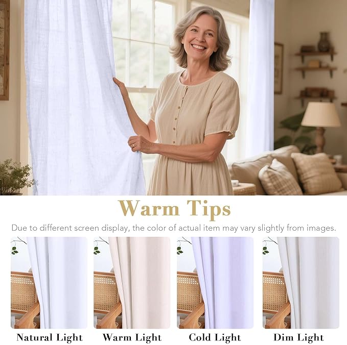 H.VERSAILTEX Living Room Linen Curtains Home Decorative Grommet Curtains Privacy Added Energy Saving Light Filtering Window Treatments Draperies for Bedroom, Bright White, 2 Panels, 52 x 96 - Inch