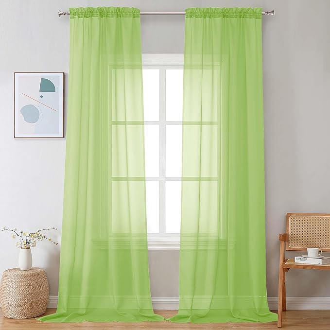 Chyhomenyc Extra Long Sheer Curtains 120 Inches Long 2 Panels Set, Light Filtering Voile Curtain Drapes for Floor to Ceiling Window Patio Sliding Door, 10FT, Lime