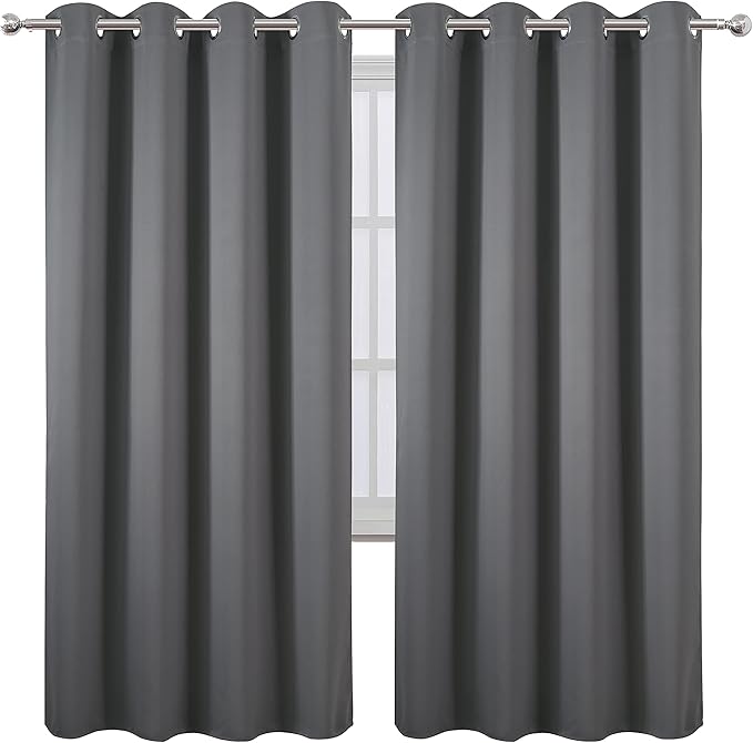 LEMOMO Grey Blackout Curtains/52 x 72 Inch/Set of 2 Panels Thermal Insulated Room Darkening Curtains for Bedroom