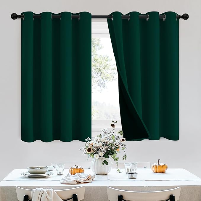 SimpleHome 100% Blackout Curtains for Bedroom,Thermal Insulated Dark Green Grommet Window Drapes Room Darkening Curtains for Living Room with Black Back,52 x 36 Inch,2 Panels