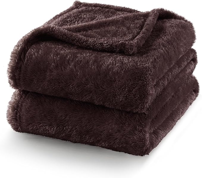 Exclusivo Mezcla Plush Fuzzy Fleece Bed Blanket Queen Size, Super Soft, Fluffy and Warm Blankets for Couch, Bed, All Season (Coffee, 90x90 Inches)