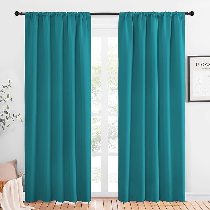 NICETOWN Peacock Blue Blackout Curtains Panels for Window, Thermal Insulated Rod Pocket Blackout Drapes/Draperies for Living Room (2 Panels, W52 x L84 inches)