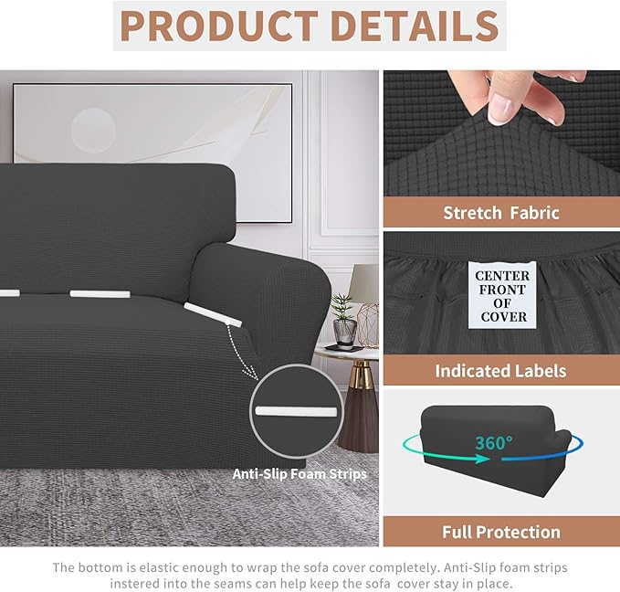 Easy-Going 100% Waterproof Couch Cover, Dual Waterproof Sofa Cover, Stretch Jacquard Sofa Slipcover, Furniture Protector for Kids, Pets, Dog and Cat (Sofa, Dark Gray)