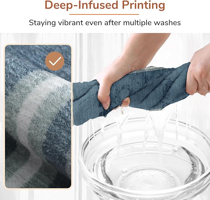 OPPODREAM Border Soft Area Rugs 5x7, Washable Blue Rug with Non Slip Backing, 5 x 7 Faux Cashmere Low-Pile 5x7 Carpet