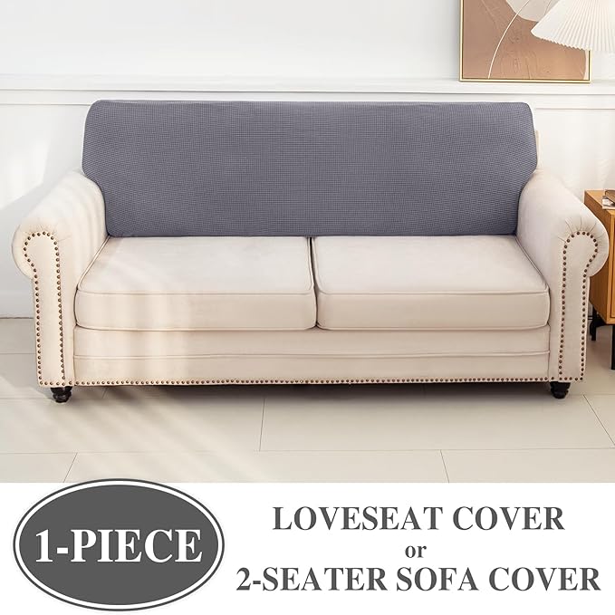 Couch Cushion Cover Loveseat Cover or 2 Seat Sofa Cover Washable Stretch Sectional Sofa Slipcover(1 Piece for Loveseat or Sofa 2-Seater, Light Grey)