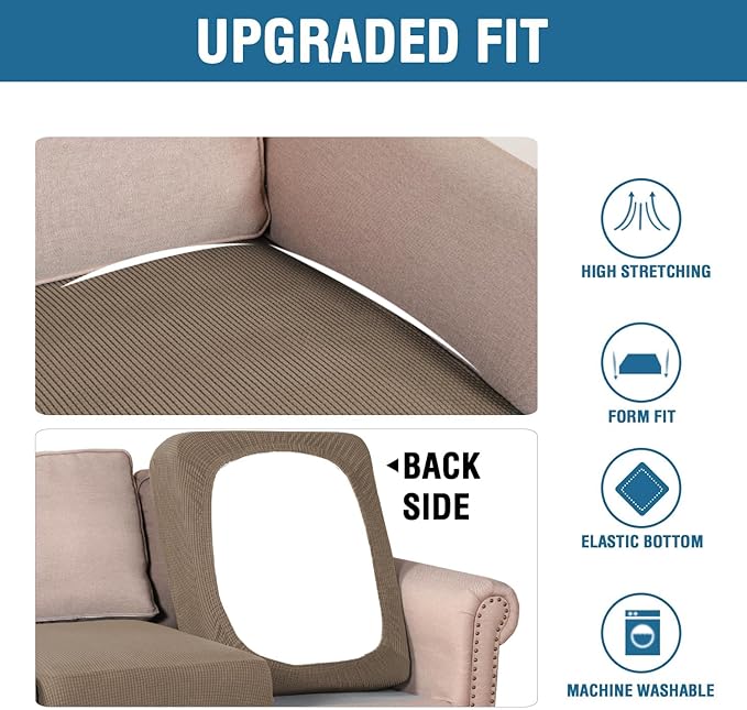 H.VERSAILTEX Super Stretch Individual Seat Cushion Covers Sofa Covers Couch Covers Slipcover Sets Thick Jacquard Textured Twill Fabric (3 Piece XL Sofa Cushion Covers, Macchiato)