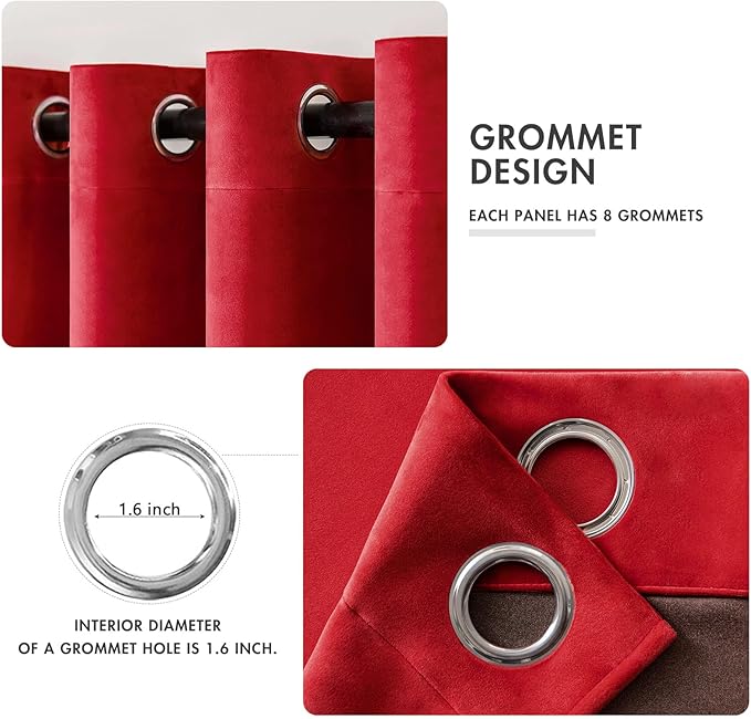 MIULEE Christmas Red Velvet Curtains Elegant Grommet Curtains Thermal Insulated Soundproof Room Darkening Curtains/Drapes for Classical Living Room Bedroom Theater Decor 52 x 84 Inch Set of 2