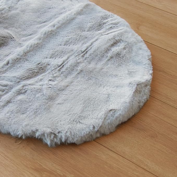 ORINOVA Grey Washable Fluffy Round Rugs 6ft Faux Bunny Fur Rugs for Living Room Bedroom Boho Circle Sheepskin Rug Teen Room Nursery Rug