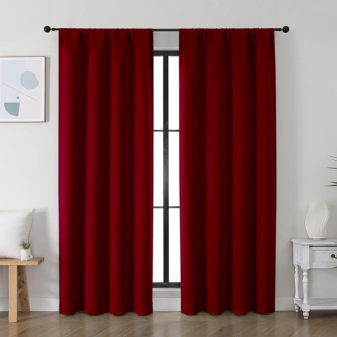 Simplebrand Ava Red Blackout Curtains for Bedroom 72 Inch Length 2 Panels Set, Privacy Thermal Insulated Rod Pocket Door Window Curtains for Patio French Front Door, W40 x L72 Inch, Red