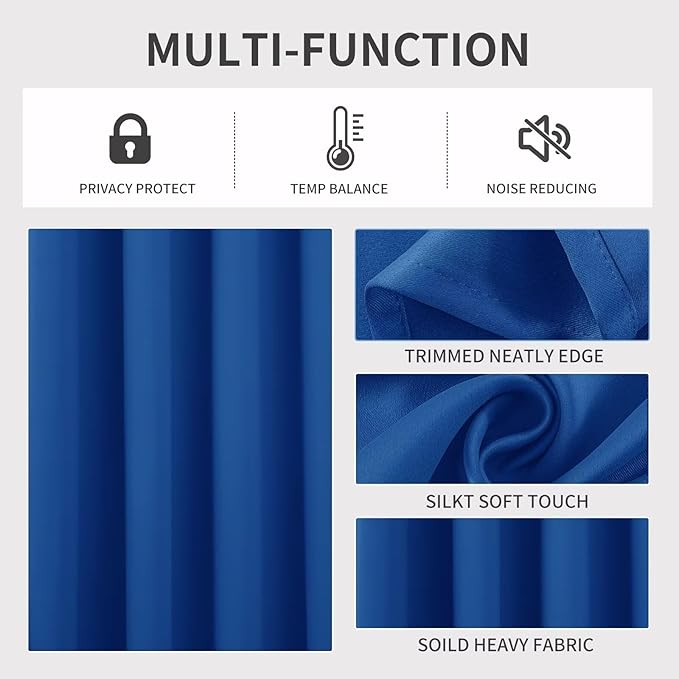 Joydeco Royal Blue Custom Solid Single Blackout Curtain for Bedroom and Living Room, Grommet Thermal Insulated Room Darkening Curtain 1 Panel (Custom Size,Royal Blue)