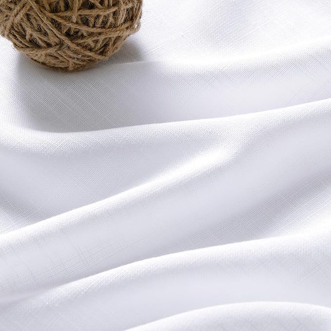 Snow White Linen Curtains 90 Inches Long for Living Room Light Filtering Semi Sheer Curtain Back Tab Luxury Neutral Coastal Modern Farmhouse Decor Drapes for Bedroom Dinner Room 52x90, 2 Panels