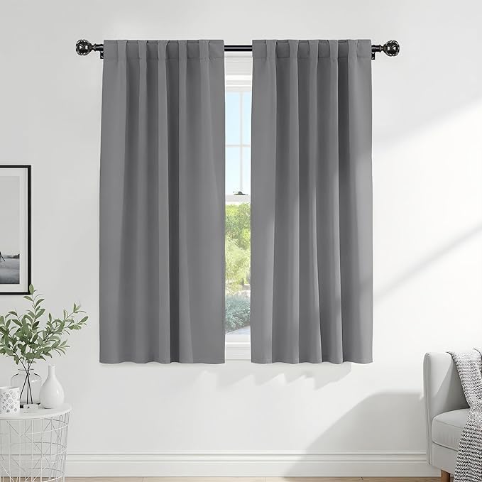 PONY DANCE Blackout Window Curtains Set - 42 W x 72 Inches L, Silver Grey Window Drapes Thermal Curtain Rod Pocket Room Darkening Panels/Light Blocking for Living Room, 2 PCs
