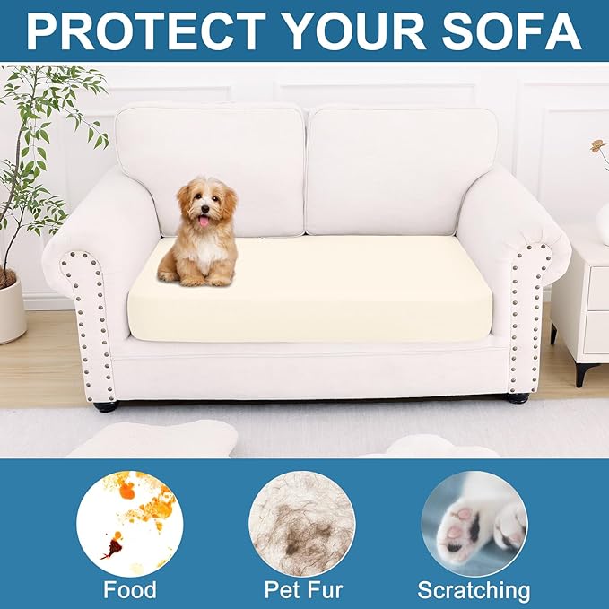 Smiry Printed Couch Cushion Covers, Stretch Soft Couch Covers for Sofa, Washable Non-Slip Sofa Slipcover Furniture Protector for Indoor and Outdoor (Medium, Cream)