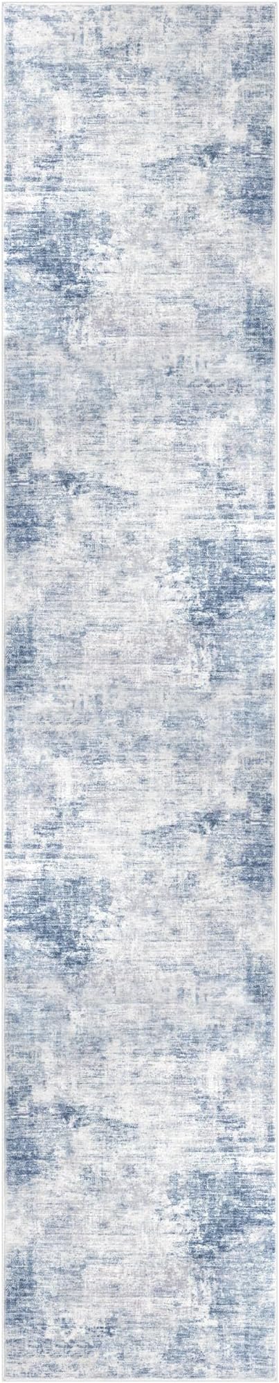 IOHOUZE Abstract Runner Rug 3x14 Ft Washable Runners for Hallways, Non Slip Kitchen Runner Printed Faux Wool Entryway Runner Indoor, Modern Abstract Floor Carpet for Hall Stair, Light Blue Grey