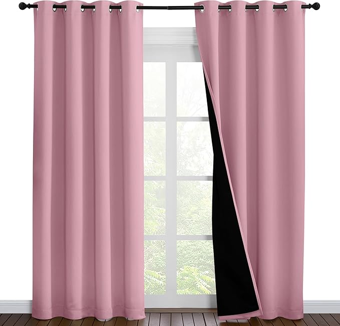 NICETOWN Crystal Pink Full Shade Curtain Panels, Pair of Energy Smart & Noise Blocking Out Blackout Drapes for Dining Room Window, Thermal Insulated Guest Room Lined Window Dressing(55 x 86 inch)