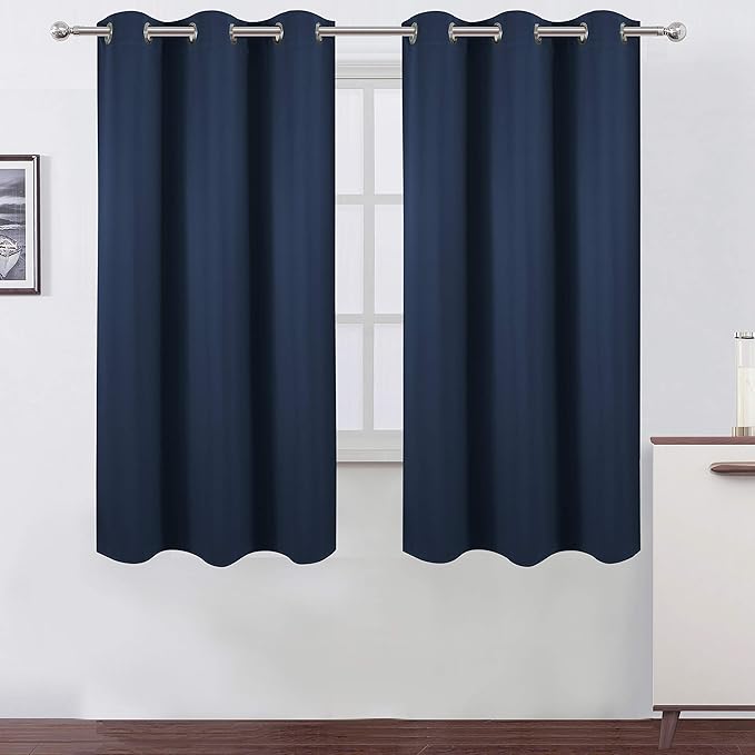 LEMOMO Navy Blue Blackout Curtains 40 x 63 Inch Length/Set of 2 Curtain Panels/Thermal Insulated Room Darkening Blackout Curtains for Bedroom