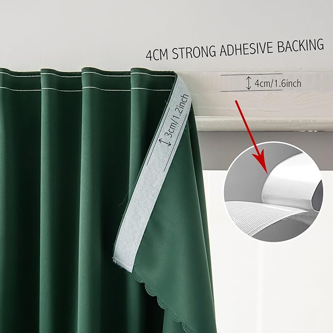 Blackout Curtains for Bedroom Stick On Curtains Window Shades Pull Down Blackout Window Cover No Drillng Self Adhesive Curtains No Rod Small Curtain, 59" W X 71" L, Dark Green, 1 Panel